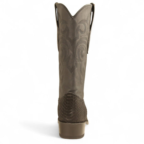 Western Genuine Python Round Toe Boots Black Color - Los Altos Boots -Back View 