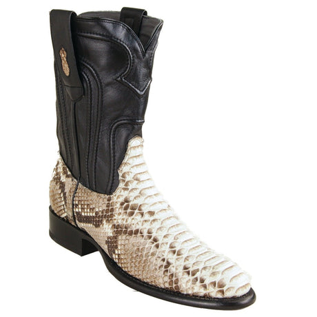 Wester Genuine Python Roper Toe SHort Boots  Nubuck Natural COlor - Los Altos Boots - Side View 