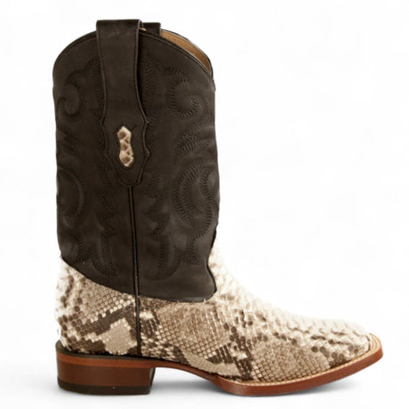 Botas de Piton Original Punta Rodeo Cuadrada Ancha Color Natural Gamuza - Los Altos Boots - Los Altos Boots