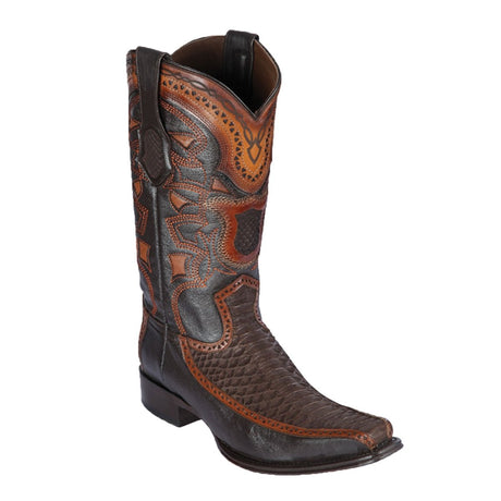 Botas de Piton y Venado Original Punta Europea Color Cafe Gamuza - Los Altos Boots - Los Altos Boots