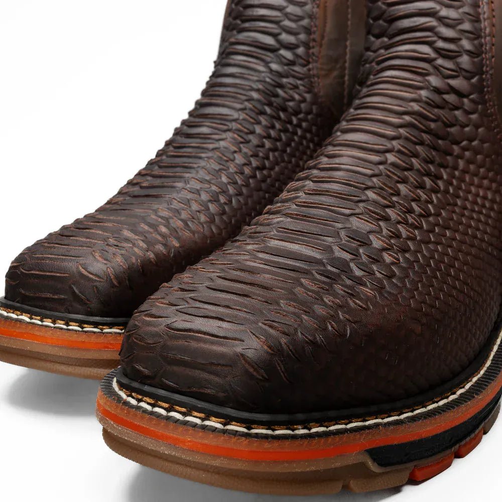 Botas de Trabajo Venom 6" Piton Grabado Horma Cuadrada Color Cafe - King Welt - King Welt
