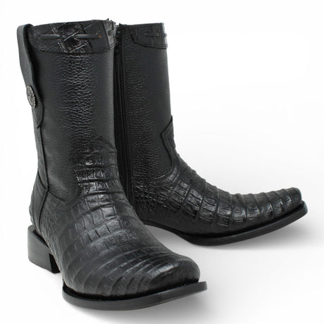 Botas Negras de Piel Punta Dubai Grabado Caiman Belly - LC265 - La Carreta