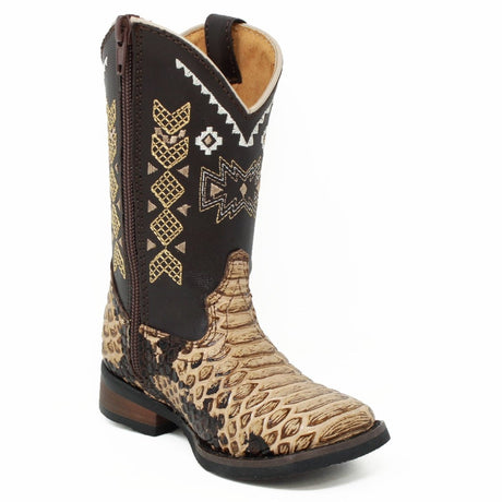 Botas para Niña de Cuero Piton Grabado Horma Rodeo Color Oryx - Q4225711 - Quincy Boots