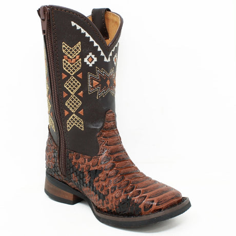 Botas para Niño de Cuero Piton Grabado Horma Rodeo Color Miel - Q4225751 - Quincy Boots