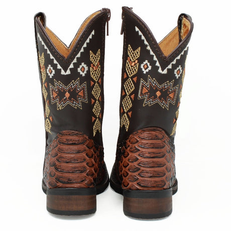 Botas para Niño de Cuero Piton Grabado Horma Rodeo Color Miel - Q4225751 - Quincy Boots
