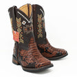 Botas para Niño de Cuero Piton Grabado Horma Rodeo Color Miel - Q4225751 - Quincy Boots