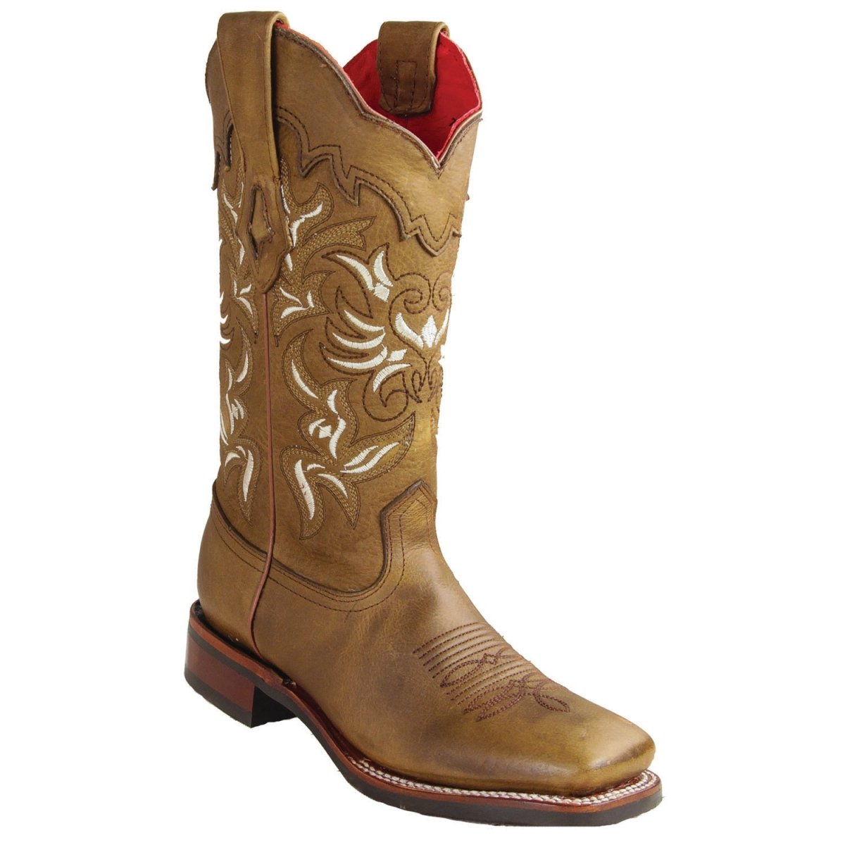 Botas Rodeo de Piel Original Punta Amplia Cuadrada para Dama Color Miel - Los Altos Boots - Los Altos Boots