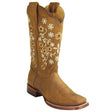 Botas Rodeo de Piel Original Punta Amplia Cuadrada para Dama Color Tan - Los Altos Boots - Los Altos Boots
