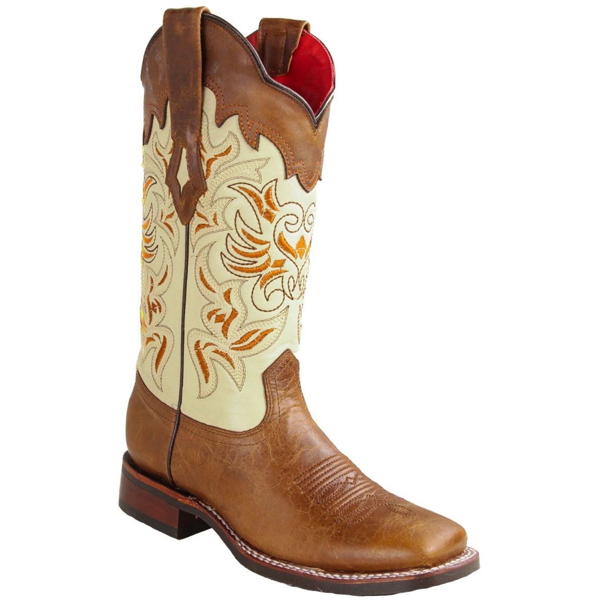 Botas Rodeo de Piel Original Punta Amplia Cuadrada para Dama Volcano Color Cafe - Los Altos Boots - Los Altos Boots