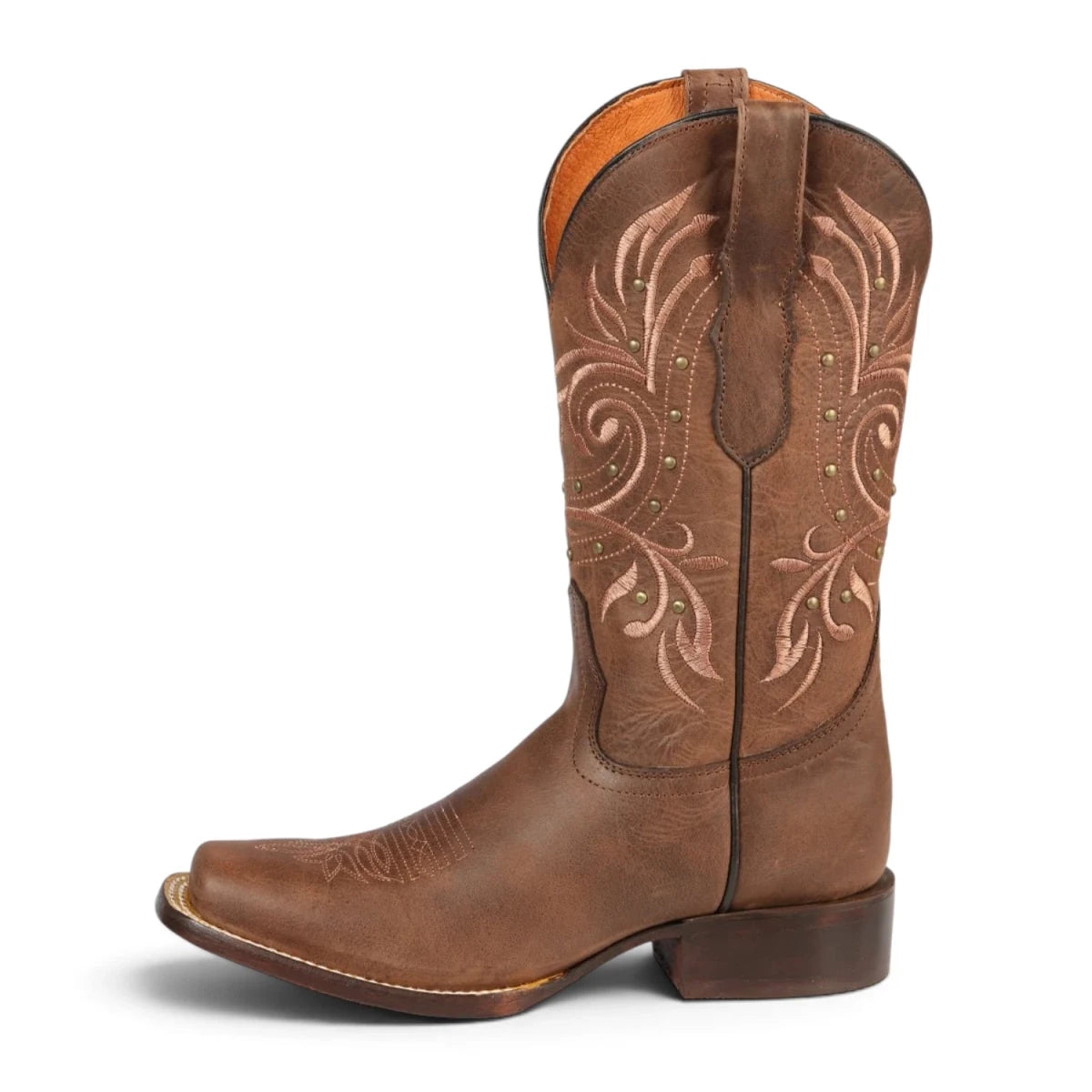 Botas Rodeo de Piel Original Punta Cuadrada Para Dama Color Cafe Alazan - El General - Diana Zapateria Inc