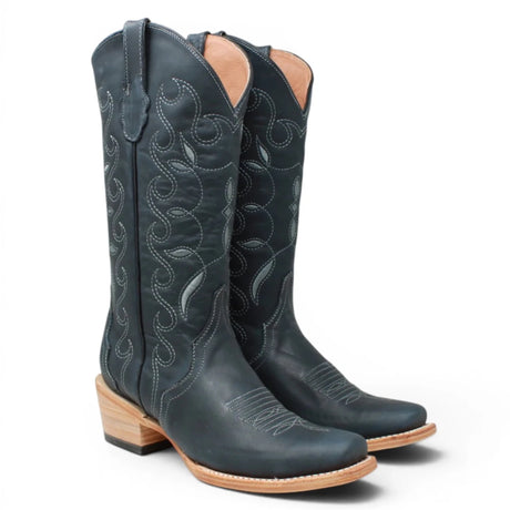 Botas Triad de Piel Original con Diseño Tribal Punta Cuadrada Para Dama Color Azul Savage - Tanner Mark Boots - Tanner Mark Boots