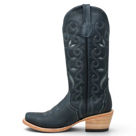 Botas Triad de Piel Original con Diseño Tribal Punta Cuadrada Para Dama Color Azul Savage - Tanner Mark Boots - Tanner Mark Boots