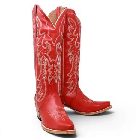 Botas Triad de Piel Original Punta Recortada Para Dama Color Cereza Roja - Tanner Mark Boots - Tanner Mark Boots