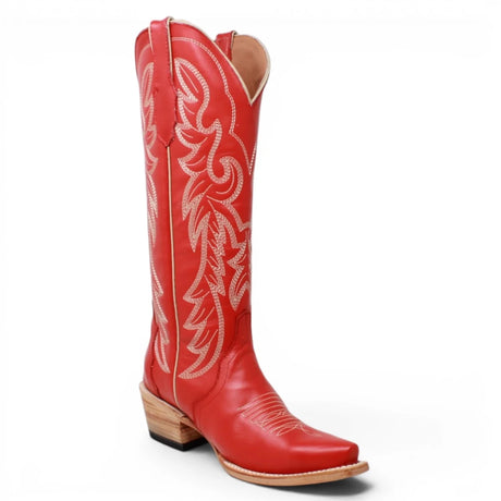 Botas Triad de Piel Original Punta Recortada Para Dama Color Cereza Roja - Tanner Mark Boots - Tanner Mark Boots