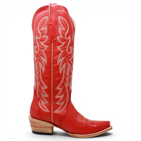 Botas Triad de Piel Original Punta Recortada Para Dama Color Cereza Roja - Tanner Mark Boots - Tanner Mark Boots