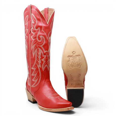 Botas Triad de Piel Original Punta Recortada Para Dama Color Cereza Roja - Tanner Mark Boots - Tanner Mark Boots