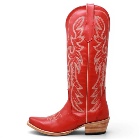 Botas Triad de Piel Original Punta Recortada Para Dama Color Cereza Roja - Tanner Mark Boots - Tanner Mark Boots