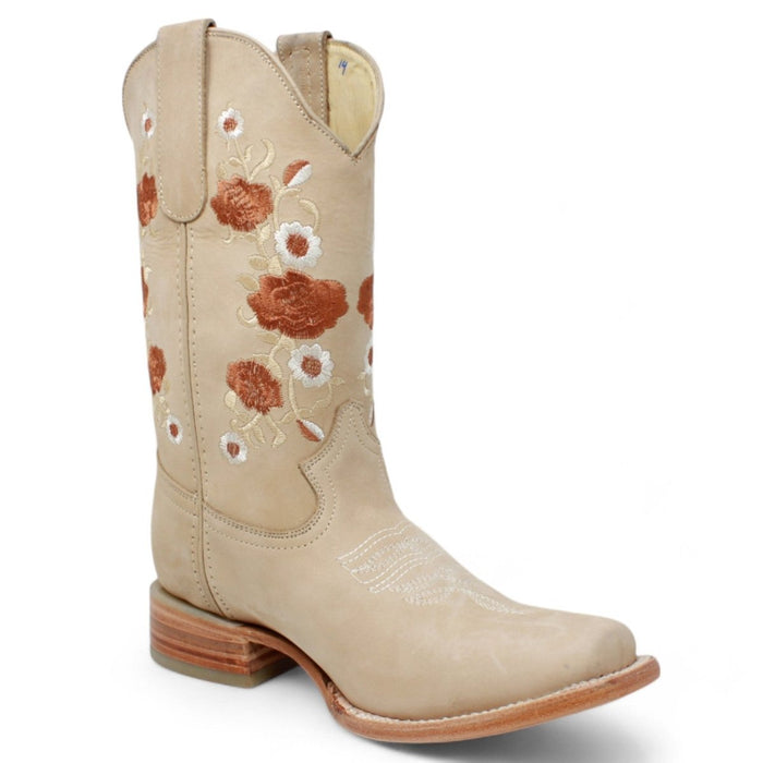 Botas Vaqueras de Cuero para Dama Acabado Nobuck en Hueso ROD - 41504 - Rodeo Imports