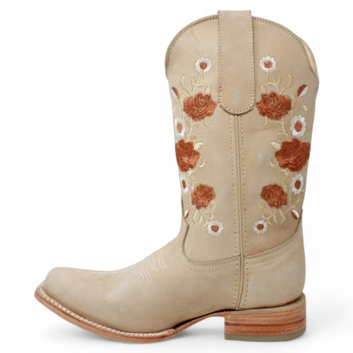 Botas Vaqueras de Cuero para Dama Acabado Nobuck en Hueso ROD - 41504 - Rodeo Imports