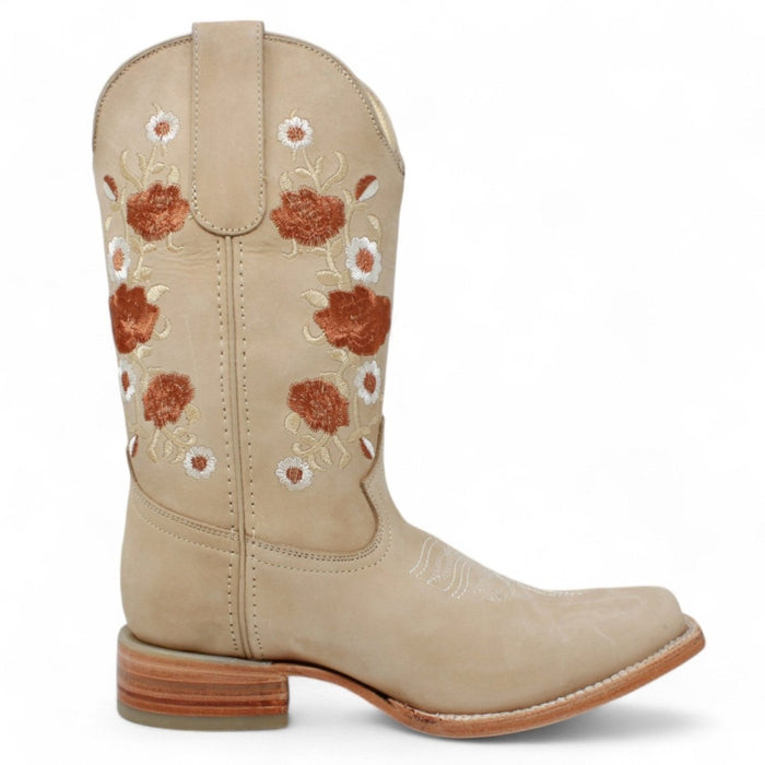 Botas Vaqueras de Cuero para Dama Acabado Nobuck en Hueso ROD - 41504 - Rodeo Imports