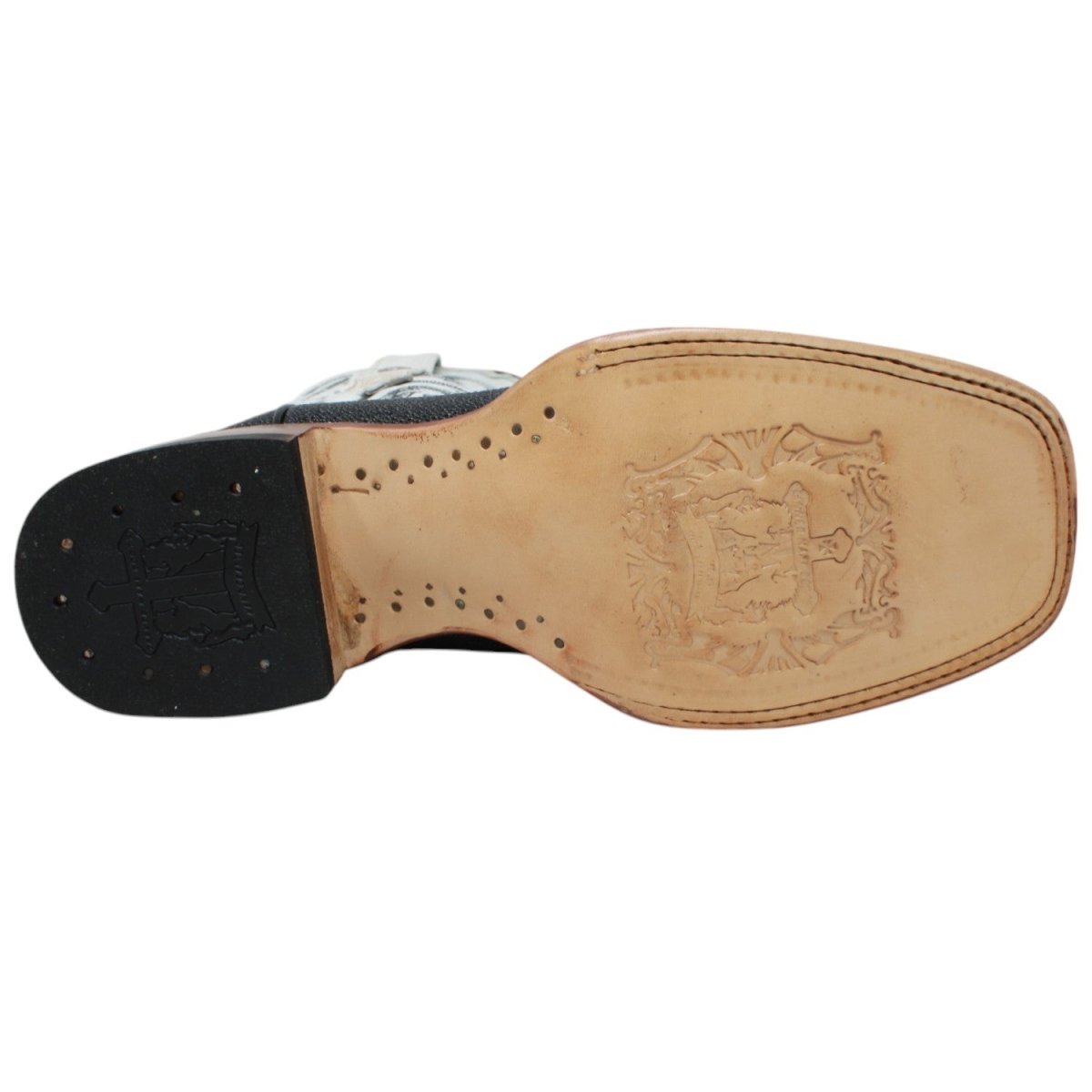 Leather Cowboy Boots with Manta Raya Print Square Toe TM205562