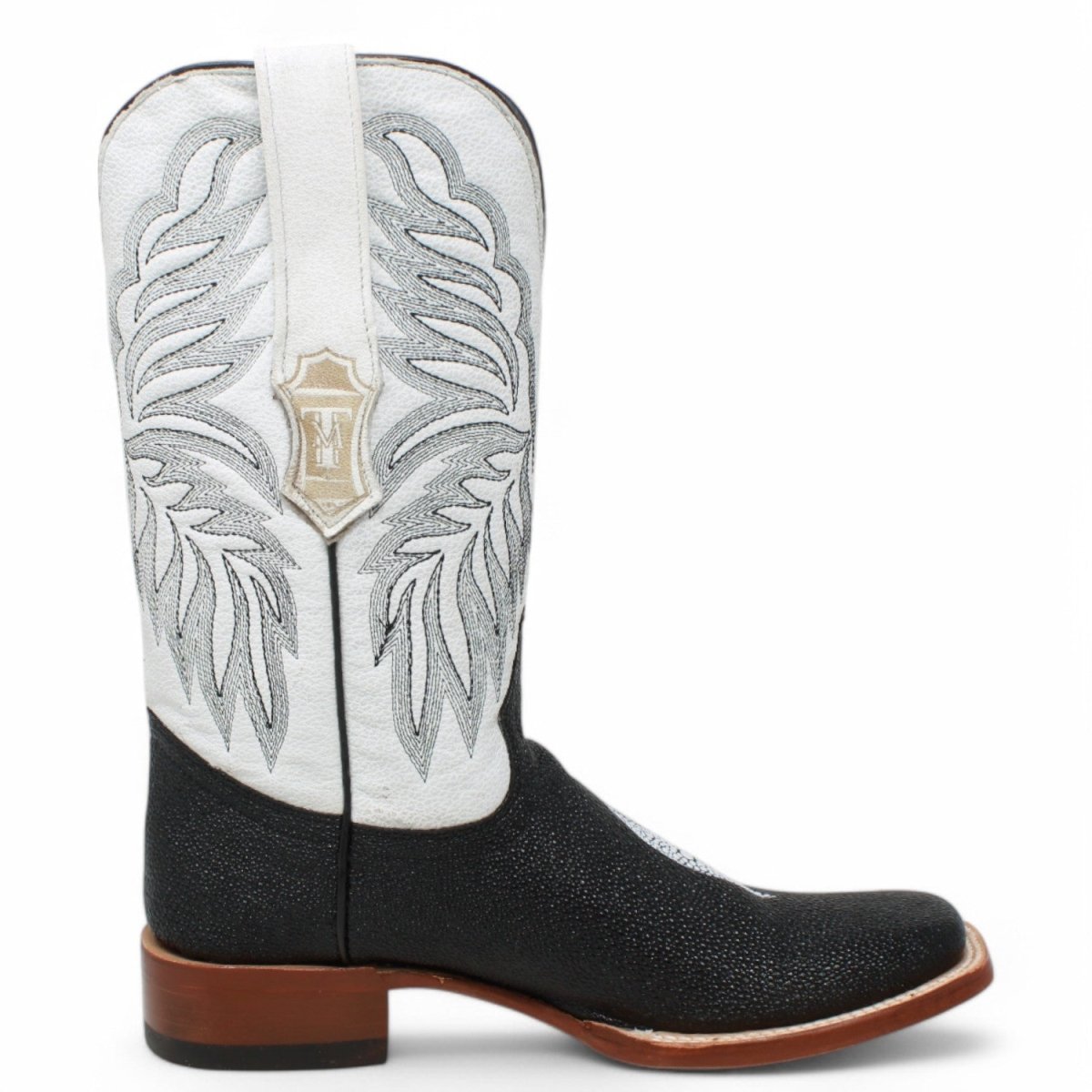 Leather Cowboy Boots with Manta Raya Print Square Toe TM205562