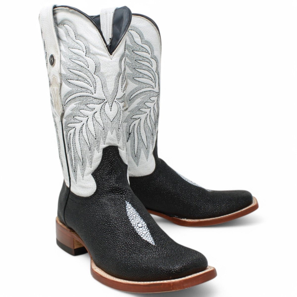 Leather Cowboy Boots with Manta Raya Print Square Toe TM205562