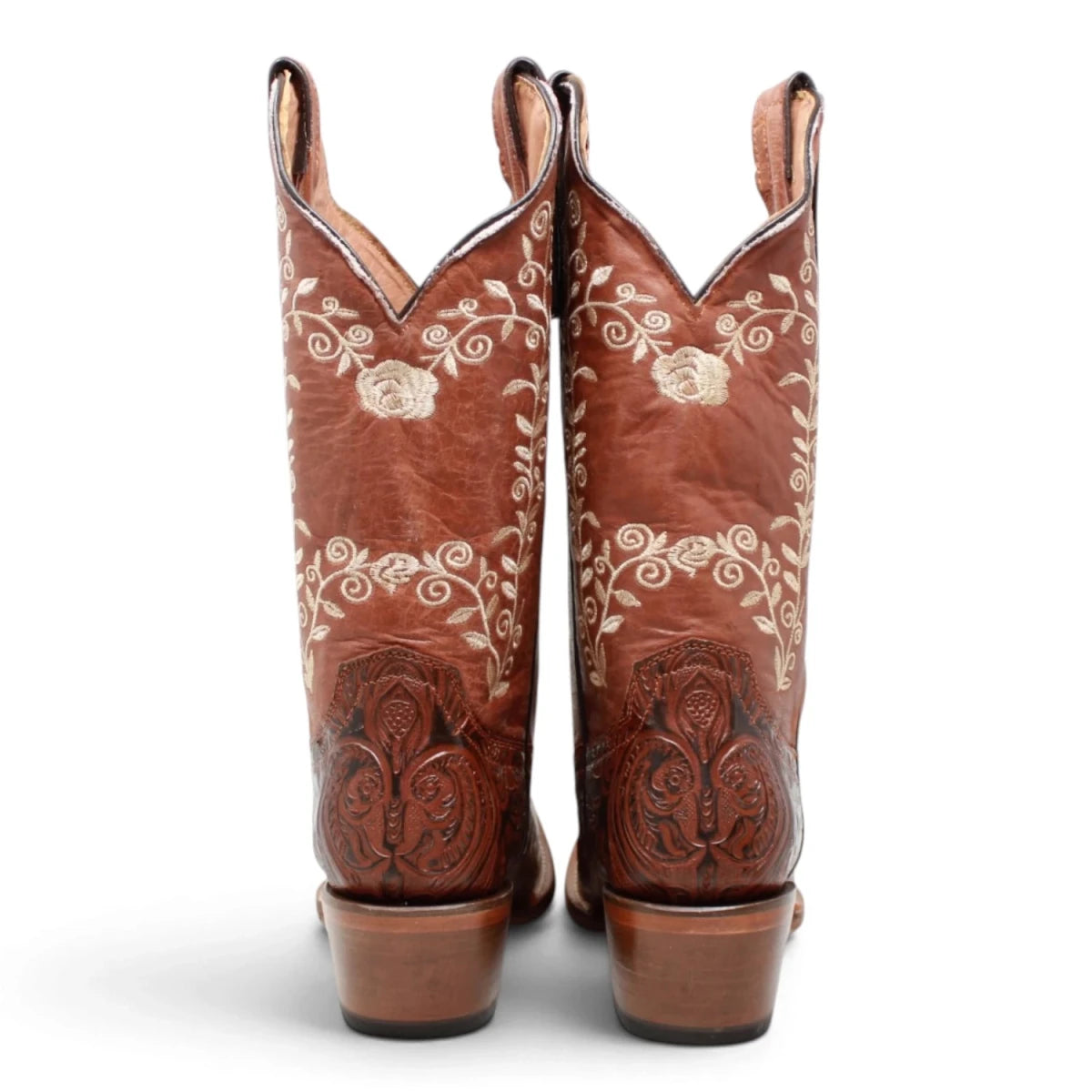 Botas Vaqueras para Dama de Pantorrilla Ancha – Cognac con Bordado Floral TML205084AF - Tanner Mark Boots
