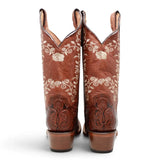 Botas Vaqueras para Dama de Pantorrilla Ancha – Cognac con Bordado Floral TML205084AF - Tanner Mark Boots