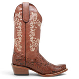 Botas Vaqueras para Dama de Pantorrilla Ancha – Cognac con Bordado Floral TML205084AF - Tanner Mark Boots