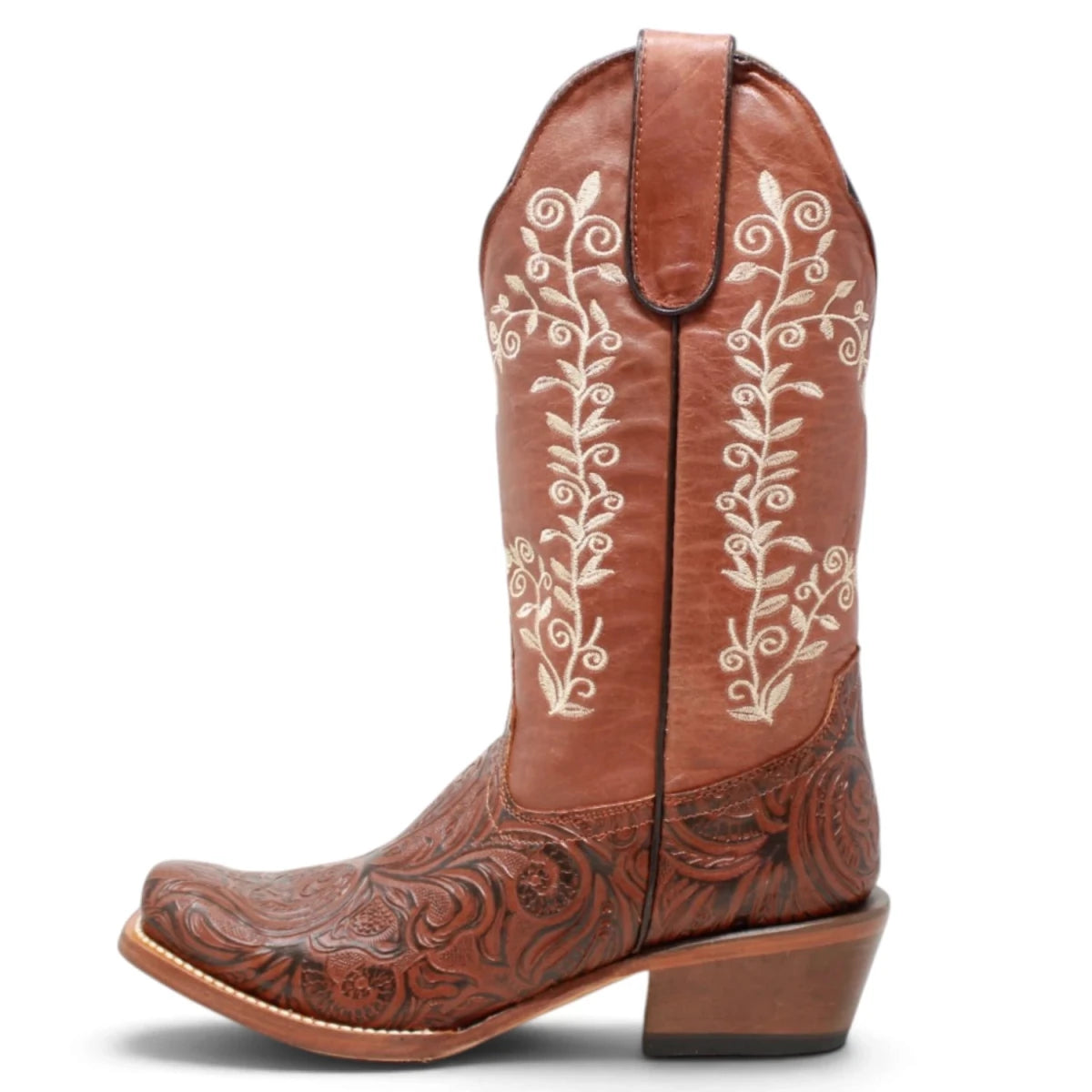 Botas Vaqueras para Dama de Pantorrilla Ancha – Cognac con Bordado Floral TML205084AF - Tanner Mark Boots