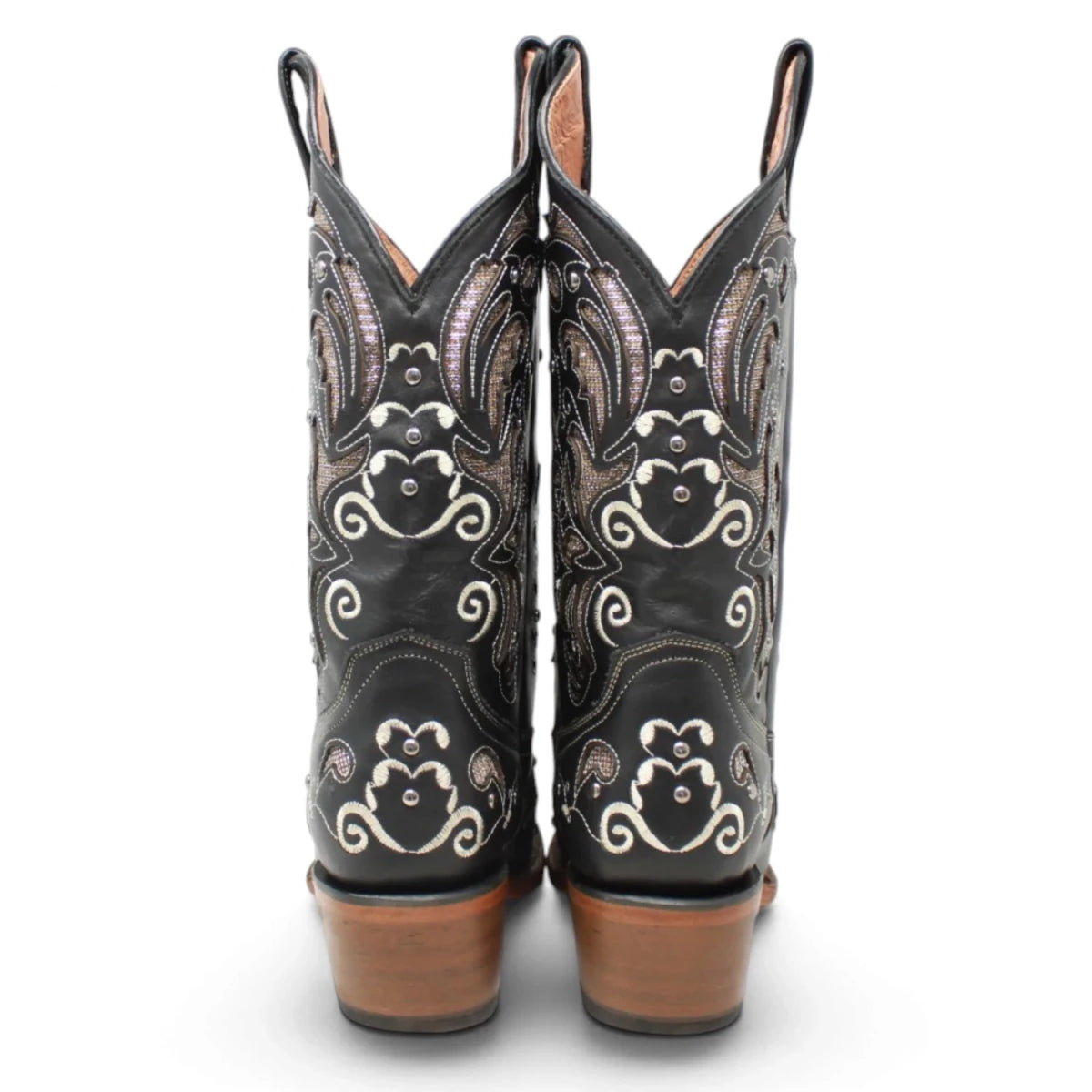 Botas Vaqueras para Mujer de Pantorrilla Ancha – Corte Laser Pull Up Black TML200708AF - Tanner Mark Boots