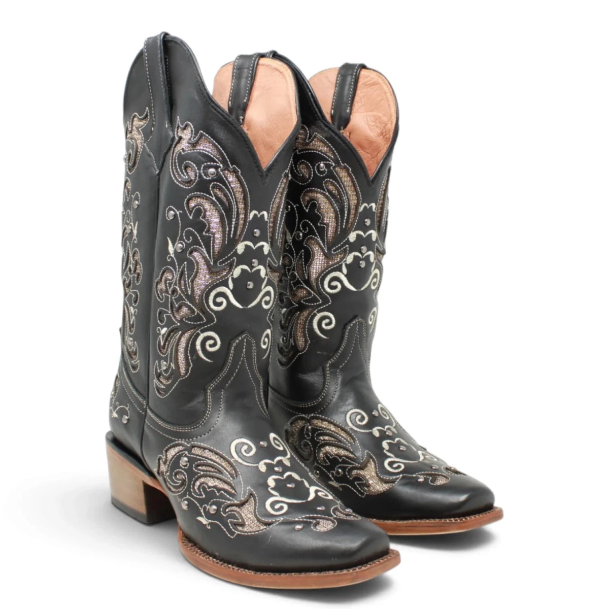 Botas Vaqueras para Mujer de Pantorrilla Ancha – Corte Laser Pull Up Black TML200708AF - Tanner Mark Boots