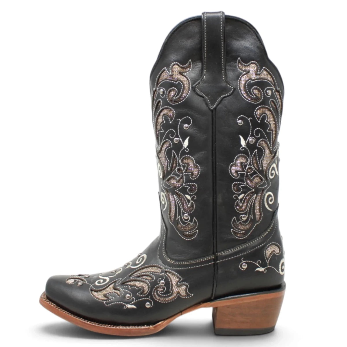 Botas Vaqueras para Mujer de Pantorrilla Ancha – Corte Laser Pull Up Black TML200708AF - Tanner Mark Boots