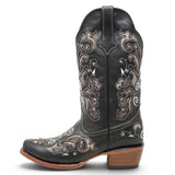 Botas Vaqueras para Mujer de Pantorrilla Ancha – Corte Laser Pull Up Black TML200708AF - Tanner Mark Boots