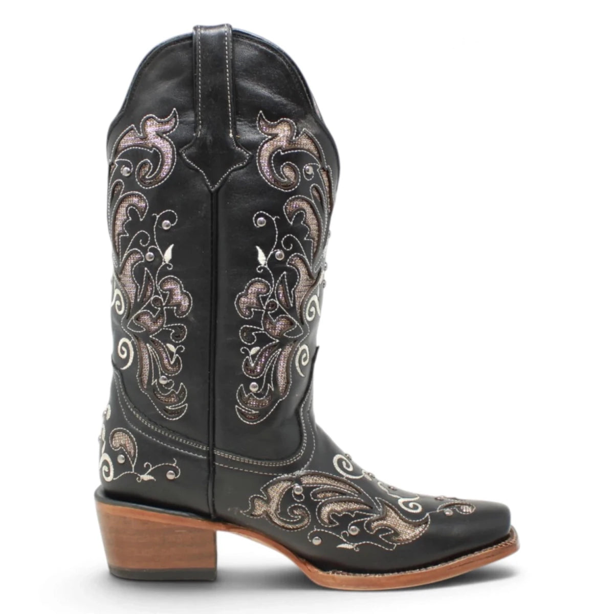Botas Vaqueras para Mujer de Pantorrilla Ancha – Corte Laser Pull Up Black TML200708AF - Tanner Mark Boots
