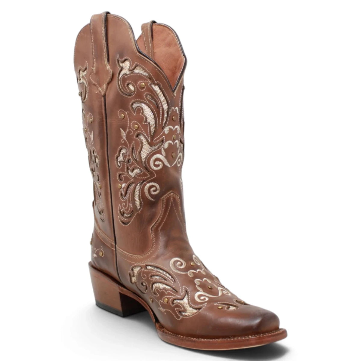 Botas Vaqueras para Mujer de Pantorrilla Ancha – Corte Laser Pull Up Cafe TML200939AF - Tanner Mark Boots