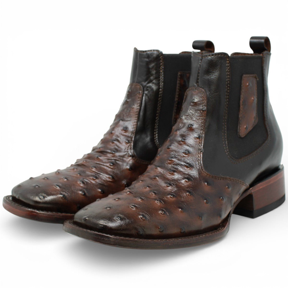 Botin de Avestruz Grabado con Punta Cuadrada Q82B0394 - Quincy Boots