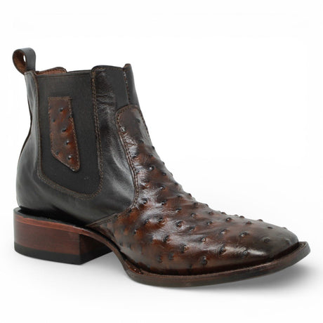 Botin de Avestruz Grabado con Punta Cuadrada Q82B0394 - Quincy Boots