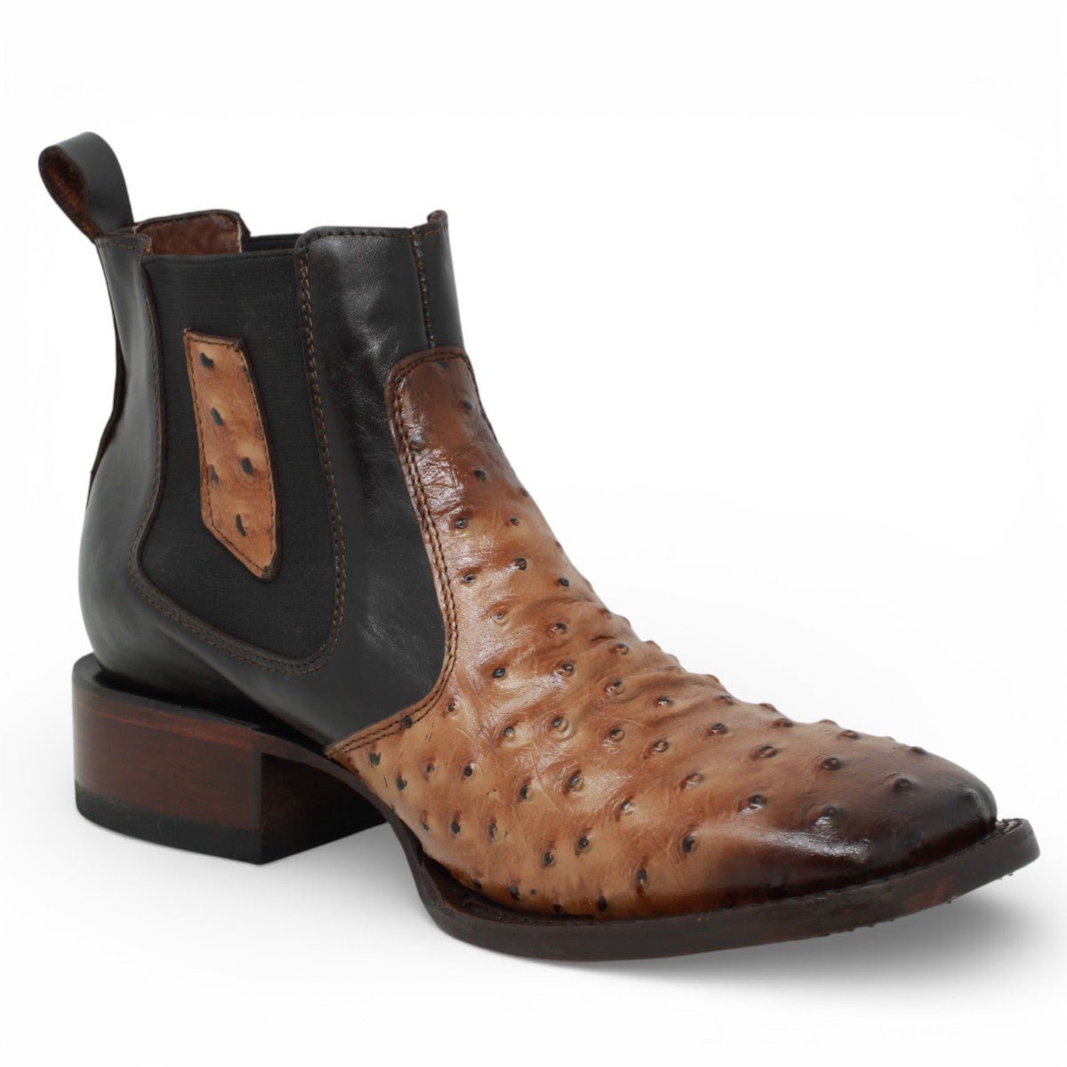 Botin de Avestruz Grabado con Punta Cuadrada - Quincy - Quincy Boots