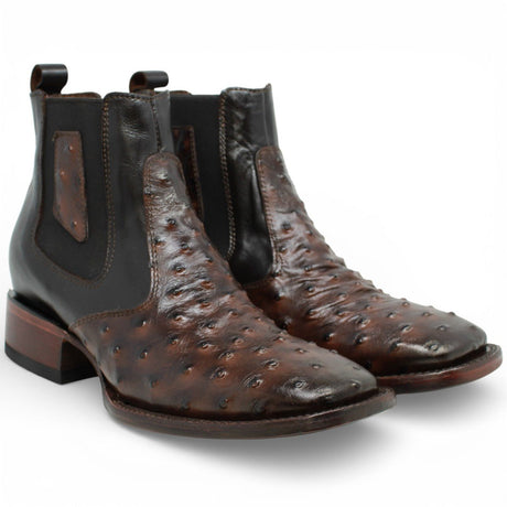 Botin de Avestruz Grabado con Punta Cuadrada - Quincy - Quincy Boots