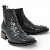 Botin de Avestruz Grabado con Punta Cuadrada - Quincy - Quincy Boots