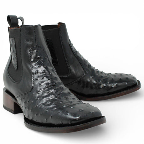 Botin de Avestruz Grabado con Punta Cuadrada - Quincy - Quincy Boots
