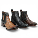 Botin de Avestruz Grabado con Punta Cuadrada - Quincy - Quincy Boots