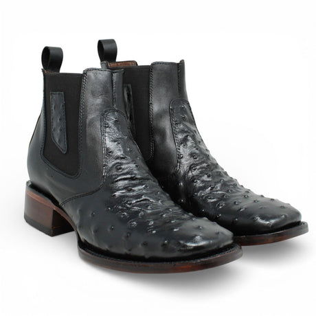 Botin de Avestruz Grabado con Punta Cuadrada - Quincy - Quincy Boots