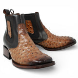Botin de Avestruz Grabado con Punta Cuadrada - Quincy - Quincy Boots