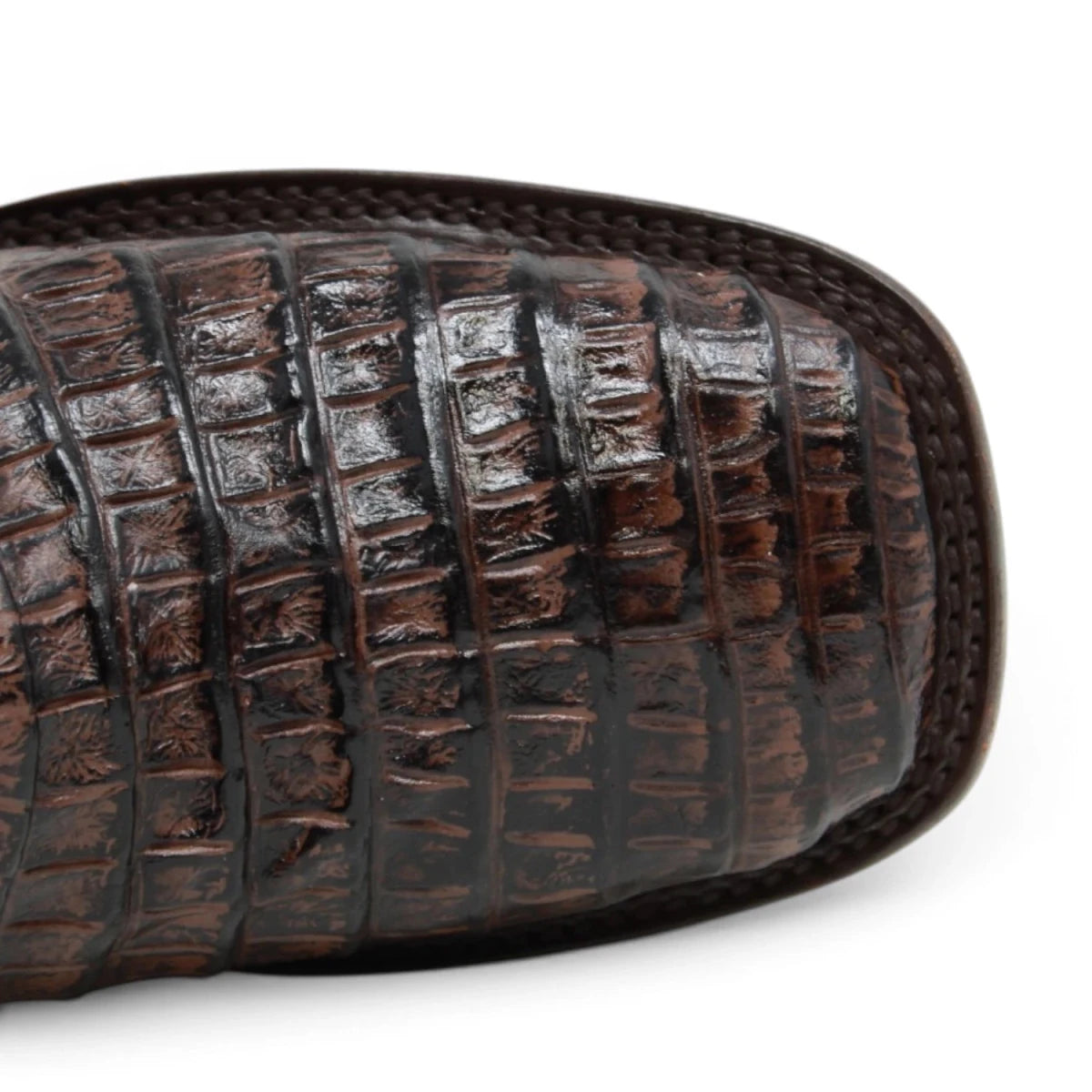 Quincy Men´s Caiman Hornback Print Square Toe Ankle Boots - Brown - Toe View