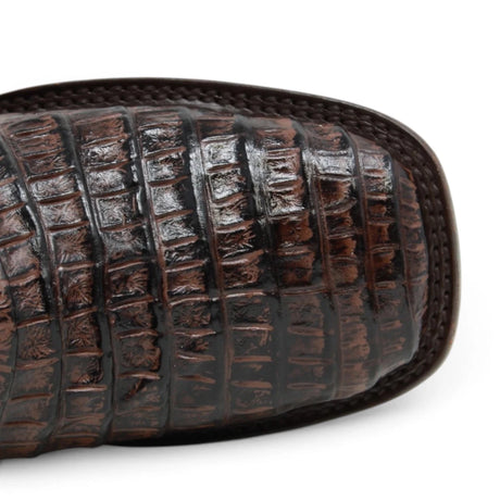 Quincy Men´s Caiman Hornback Print Square Toe Ankle Boots - Brown - Toe View