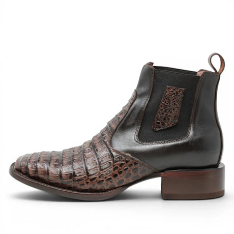 Quincy Men´s Caiman Hornback Print Square Toe Ankle Boots - Brown - Left Side View