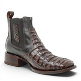 Quincy Men´s Caiman Hornback Print Square Toe Ankle Boots - Brown - Side View